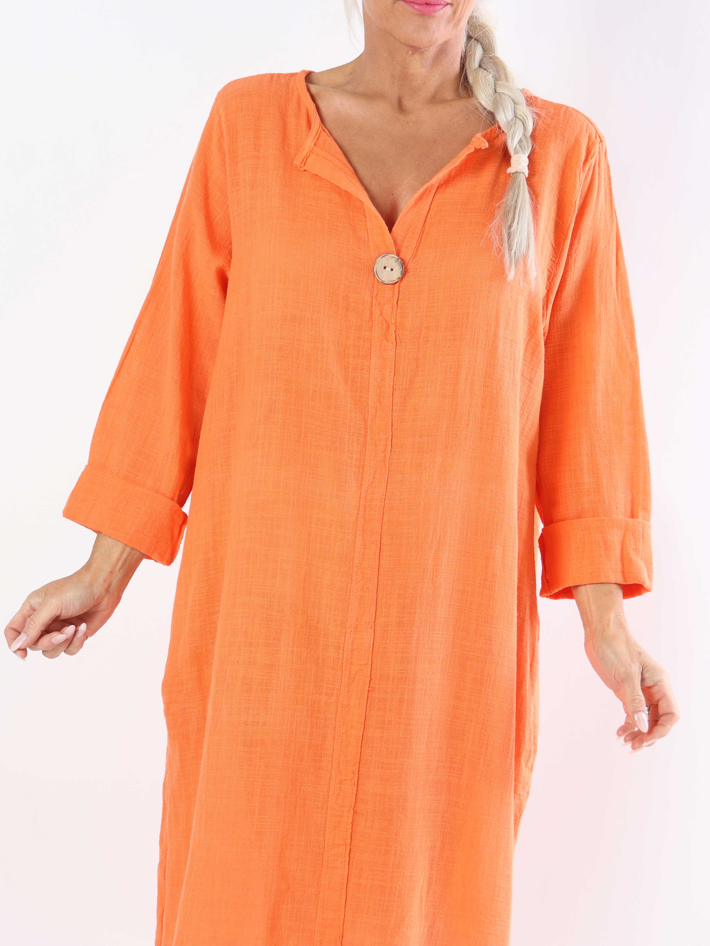 Arizona - Lang plus size bomuldskjole i hørlignende stof